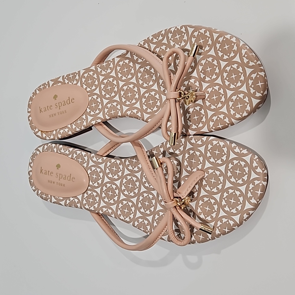 kate spade Pink Patterned Bow Flip Flop Sandals